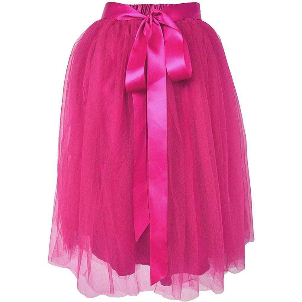 9142 Tulle Skirt Knee Length A Line Tutu Plus Size 20-26W Hotpink